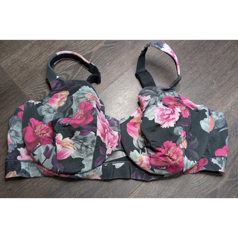 Cacique Unlined Full Coverage Bra 42D Floral Underwire Adjustable Strap (839D)